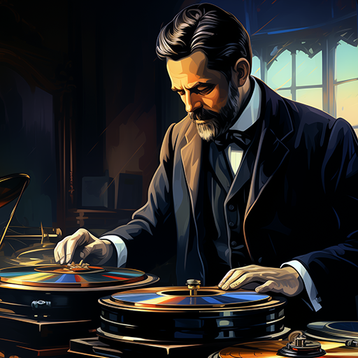 Old-skool DJ spinning on two gramophones Old-skool DJ spinning on two gramophones